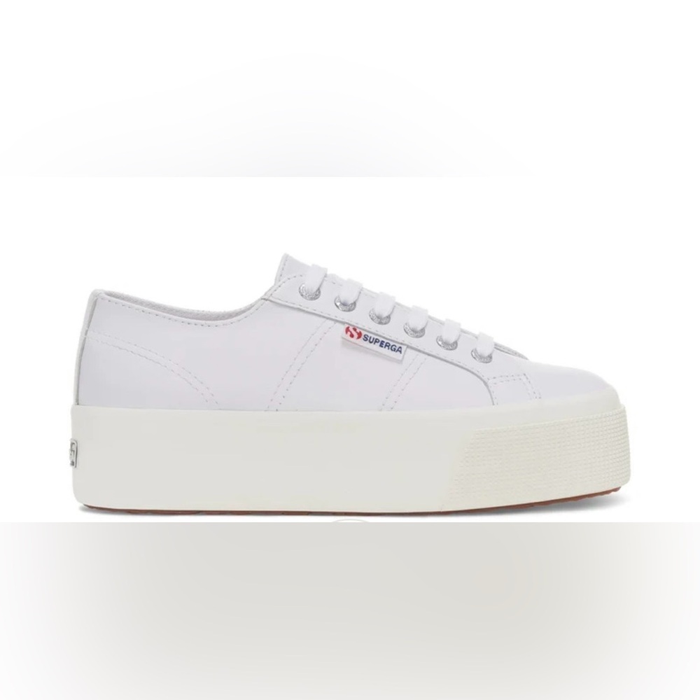 Superga 2790 NAPPA Wedge Sneaker White Leather Silver Size 10 Excellent - Picture 5 of 5